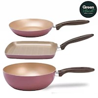 Juego de Sarten + Grill + Wok 3 Piezas Brinox Naturall Marron